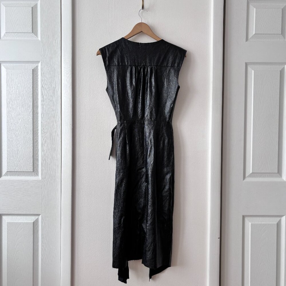 Ramy Brook Leah Black Faux Leather Wrap Midi Dress - Picture 8 of 9